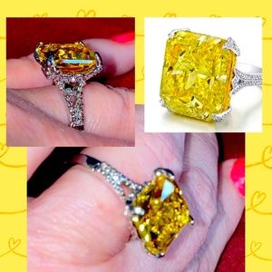 Huge 10+ carat Yellow Sim Diamond Engagement Cocktail Ring NEW sz 8